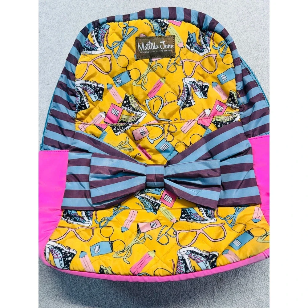 Matilda Jane Backpack Kids One Size Yellow Pink Quilted Bow School Theme Bag